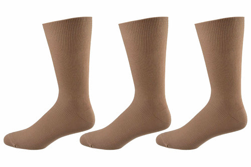 Three pairs of brown socks on a white background